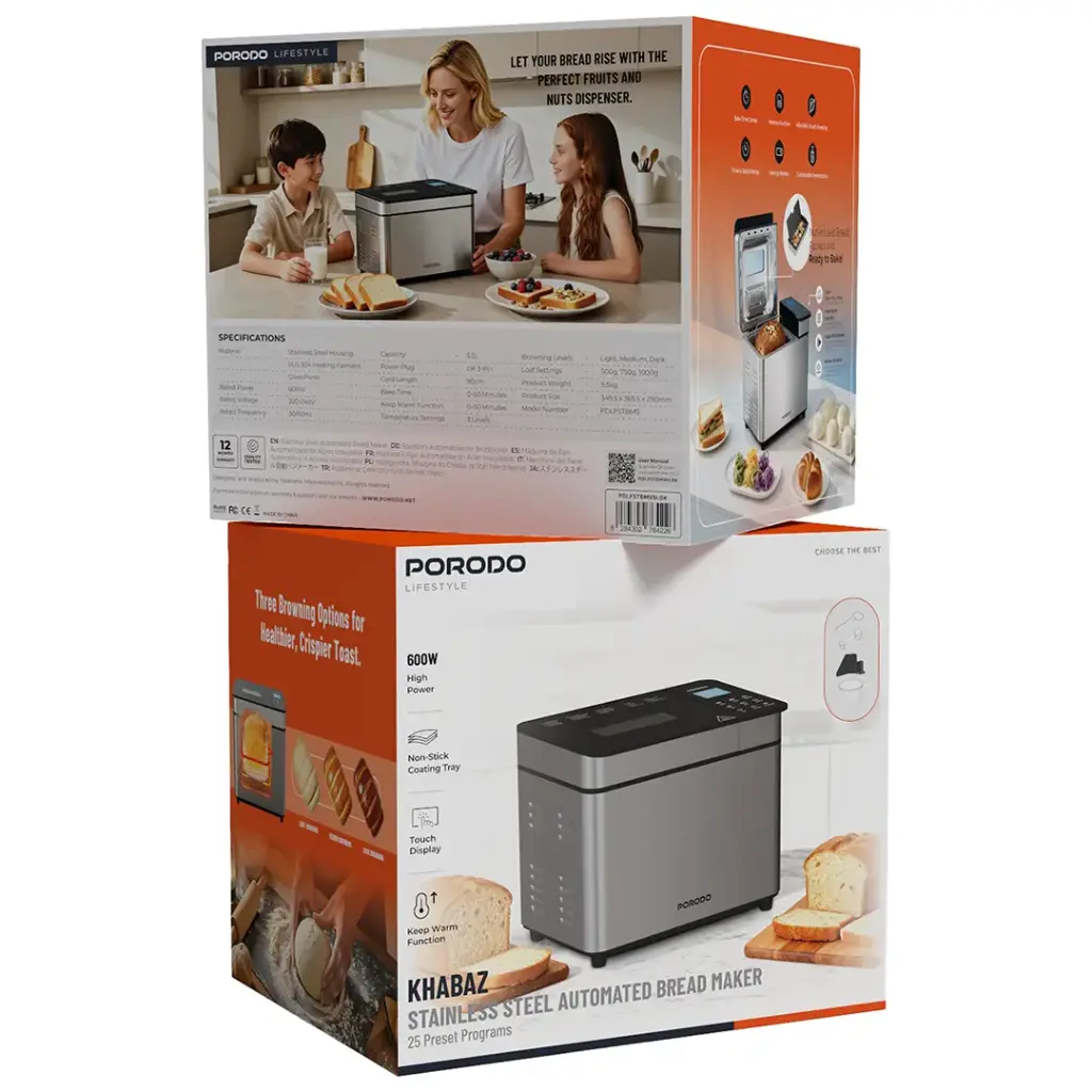 Porodo Lifestyle Khabaz 25 in 1 Stainless Steel Smart Bread Maker - Silver & Black