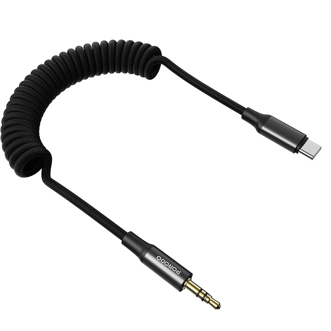Porodo Type-C to AUX 3.5mm Coiled Braided 1.5m cable