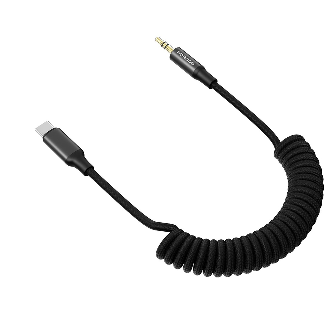 Porodo Type-C to AUX 3.5mm Coiled Braided 1.5m cable