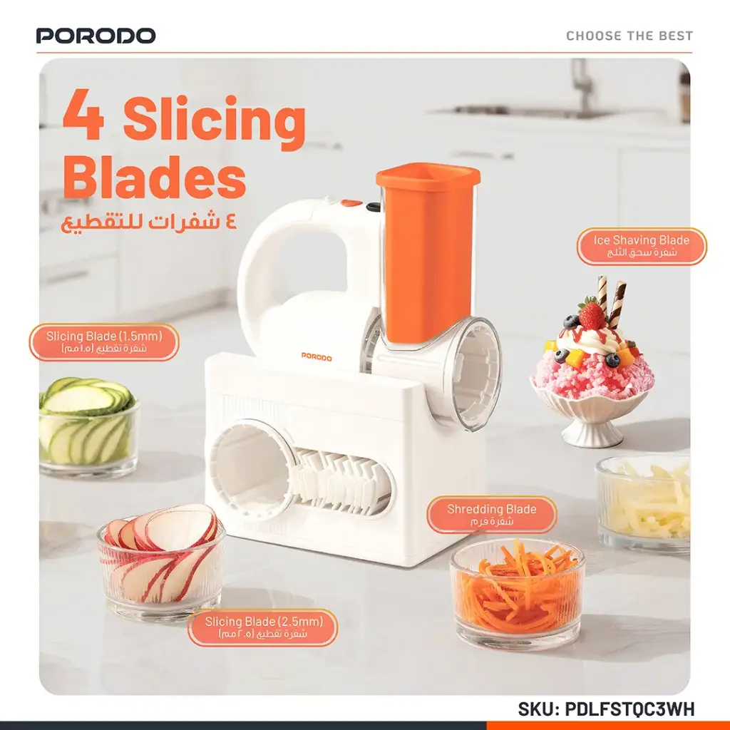Porodo Lifestyle Fresko 1300mah Salad Maker with 4 Blades- White