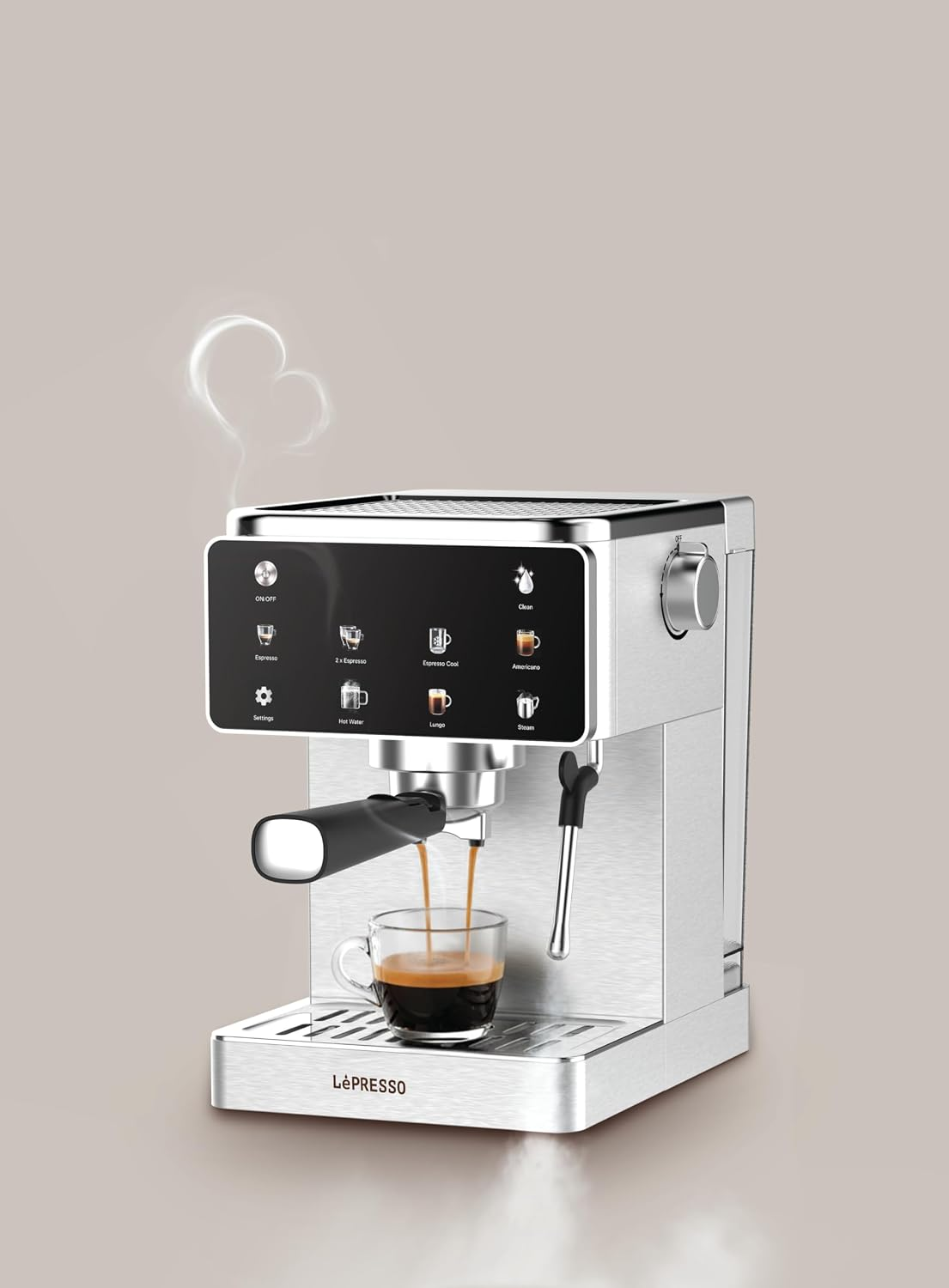 Lepresso Macchina di Lusso Espresso Machine with MILK STEAM Silver LPCFFMDL0011SL