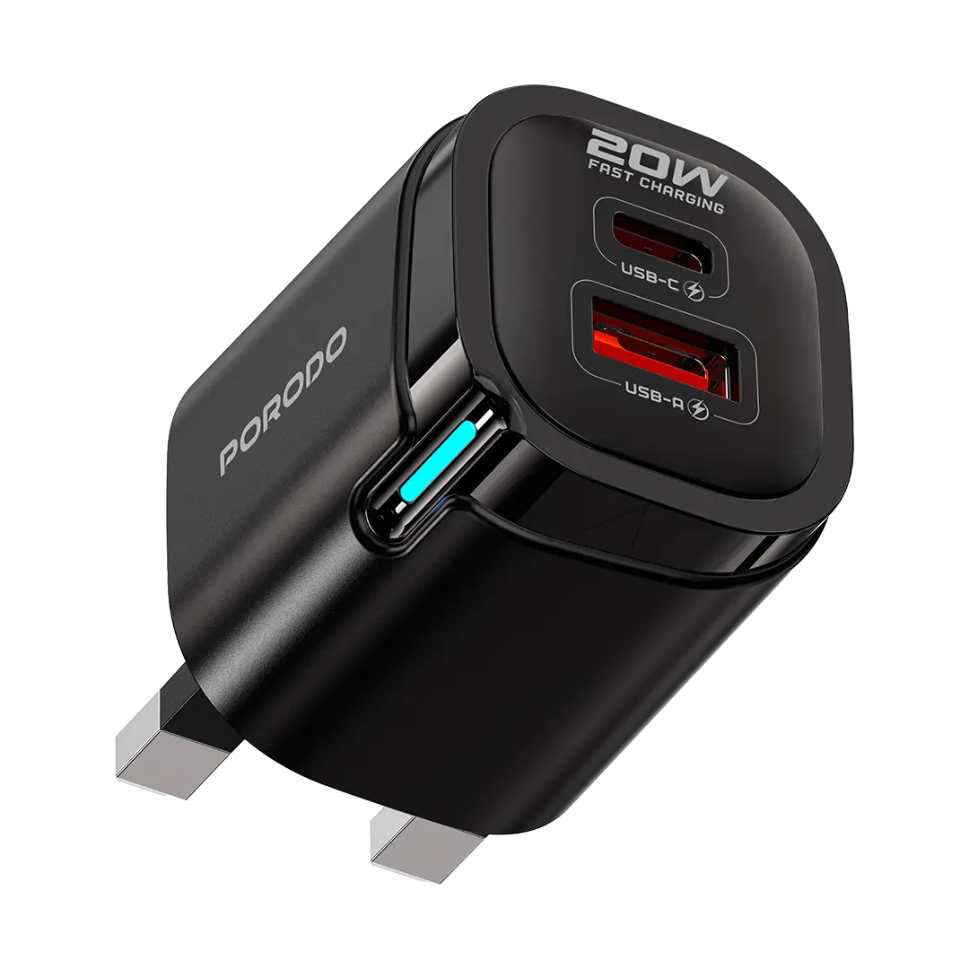 Porodo Tekto PD 20W Type-C Adaptor with 1M C TO C Cable - Black