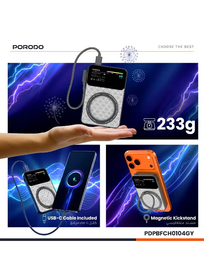 Porodo Yas 10000mAh Qi2 Magsafe Powerbank with PD 20W Type -C to C Cable