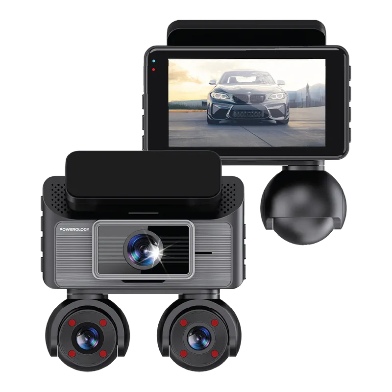 Powerology Dash camera with 4 camera lens and GPS + Touch Screen Display - Black