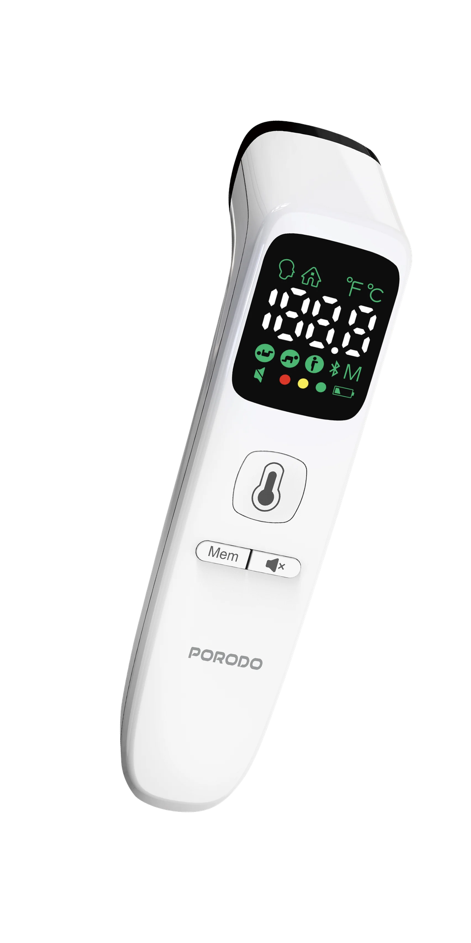Porodo Infrared Thermometer for Object and Forehead with LED Display - White