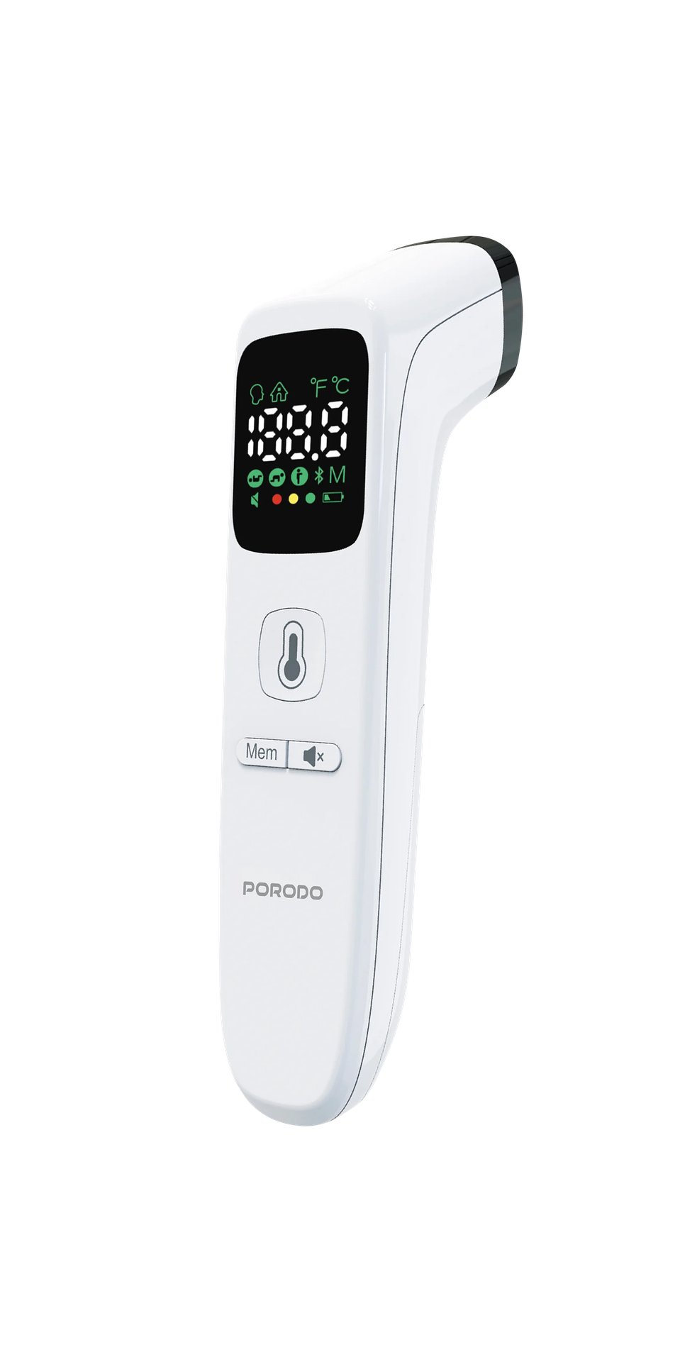Porodo Infrared Thermometer for Object and Forehead with LED Display - White