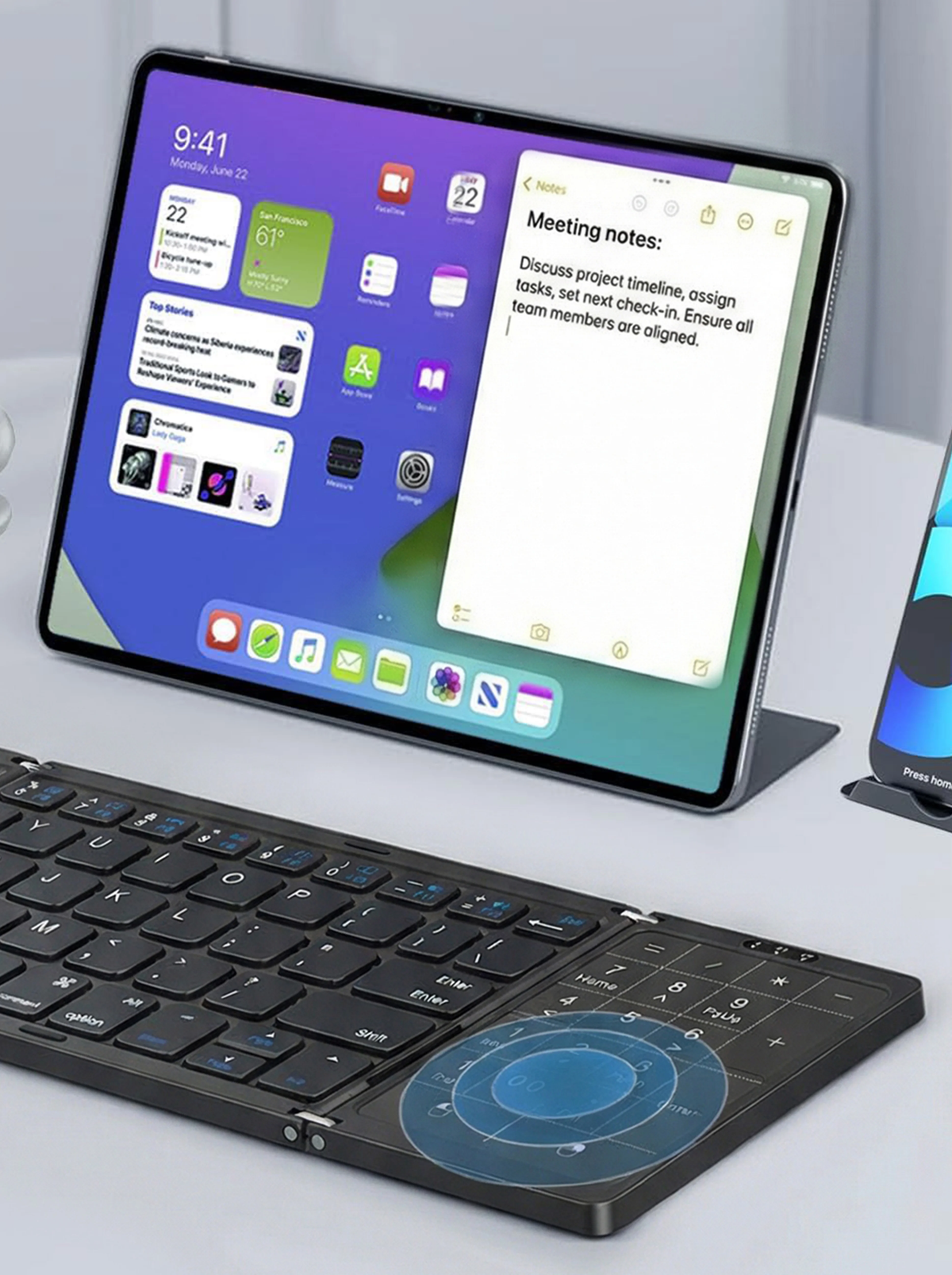 Porodo Slim Folding Keyboard with Integrated Numpad & Touchpad - Black