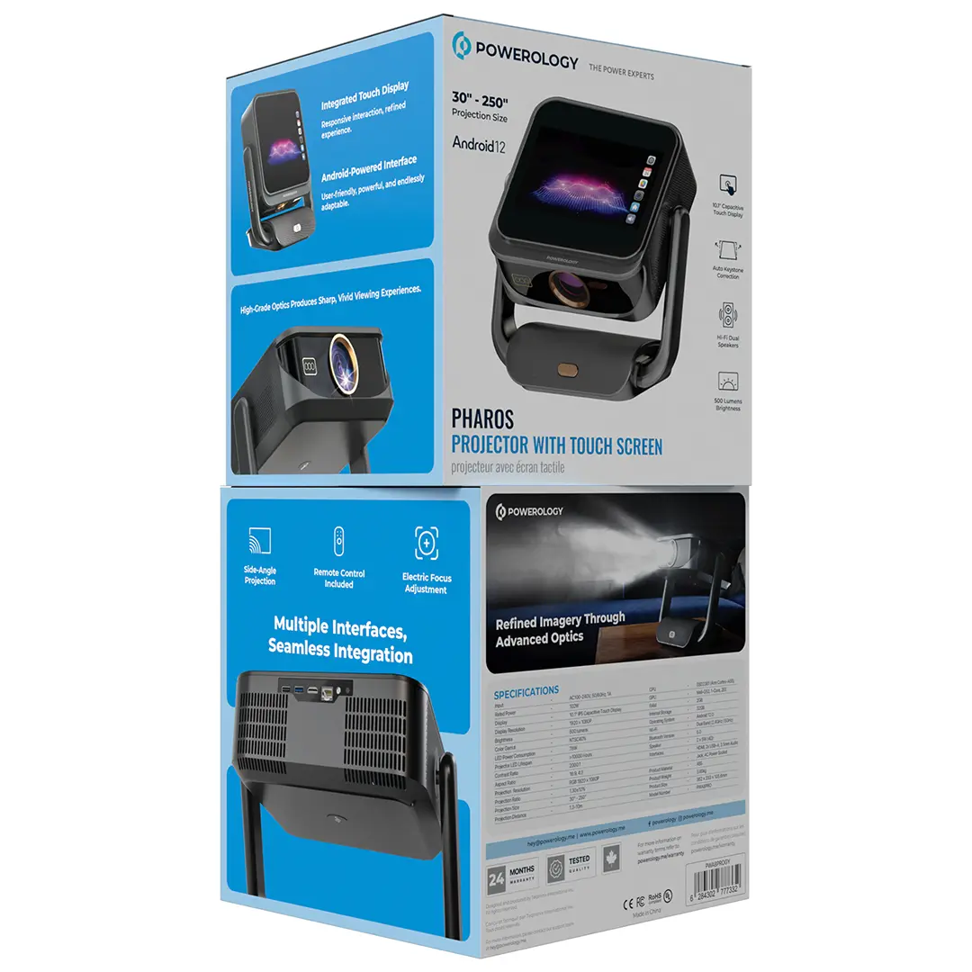 Powerology pharos Projector With Tablet Screen 500 Lumens - Gray