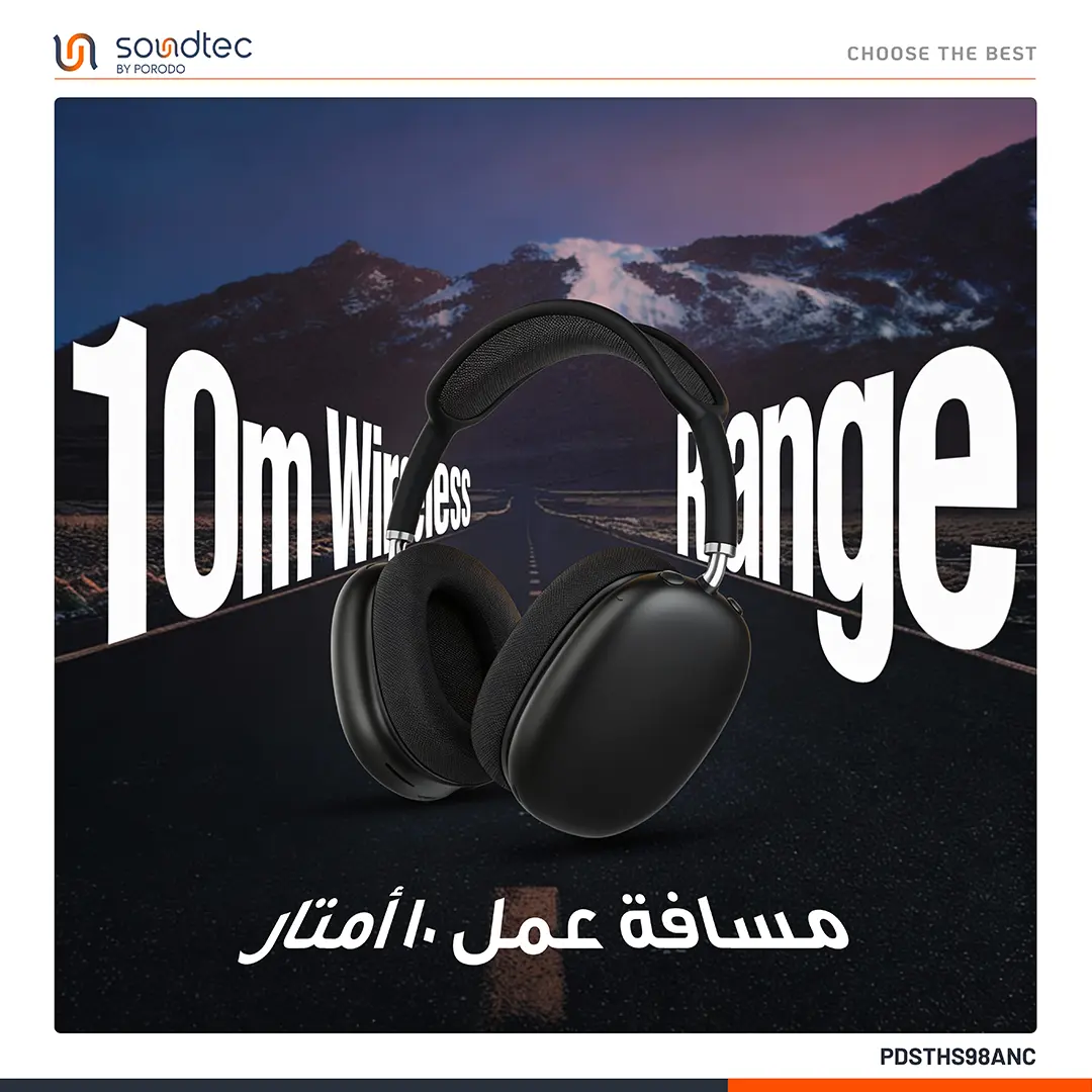Porodo Soundtec 1037 Dual hybrid Noise Cancellation Headphone With 400 mAh Battery - Grey