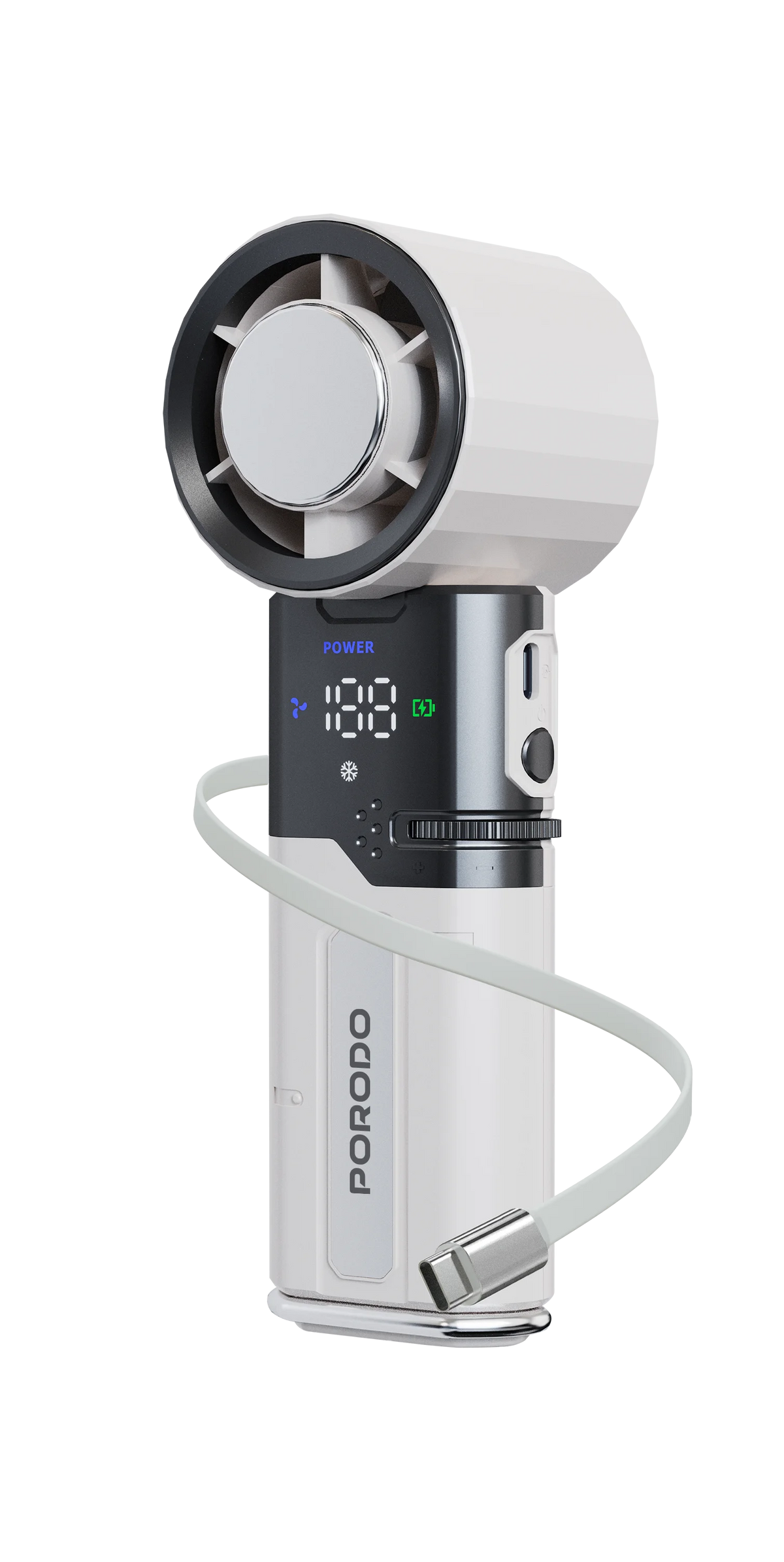 Porodo lifestyle Chillo Plus portable Fan with Retractable Cable & 6000mAh Power Bank – White