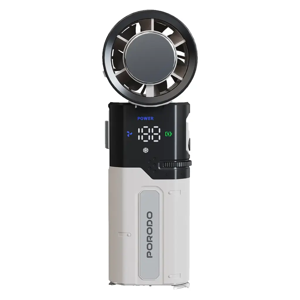 Porodo lifestyle Chillo Plus portable Fan with Retractable Cable & 6000mAh Power Bank – White