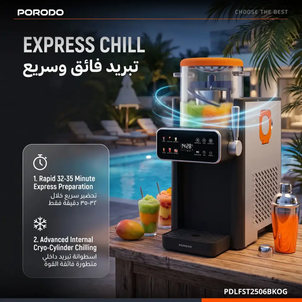 Porodo Lifestyle Frappé Ice Cream & Slushie Maker with Multi-Texture Ice Maker - Black & Orange
