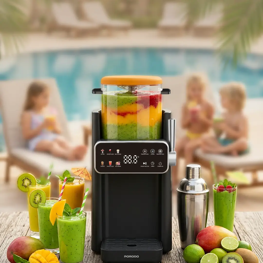 Porodo Lifestyle Frappé Ice Cream & Slushie Maker with Multi-Texture Ice Maker - Black & Orange
