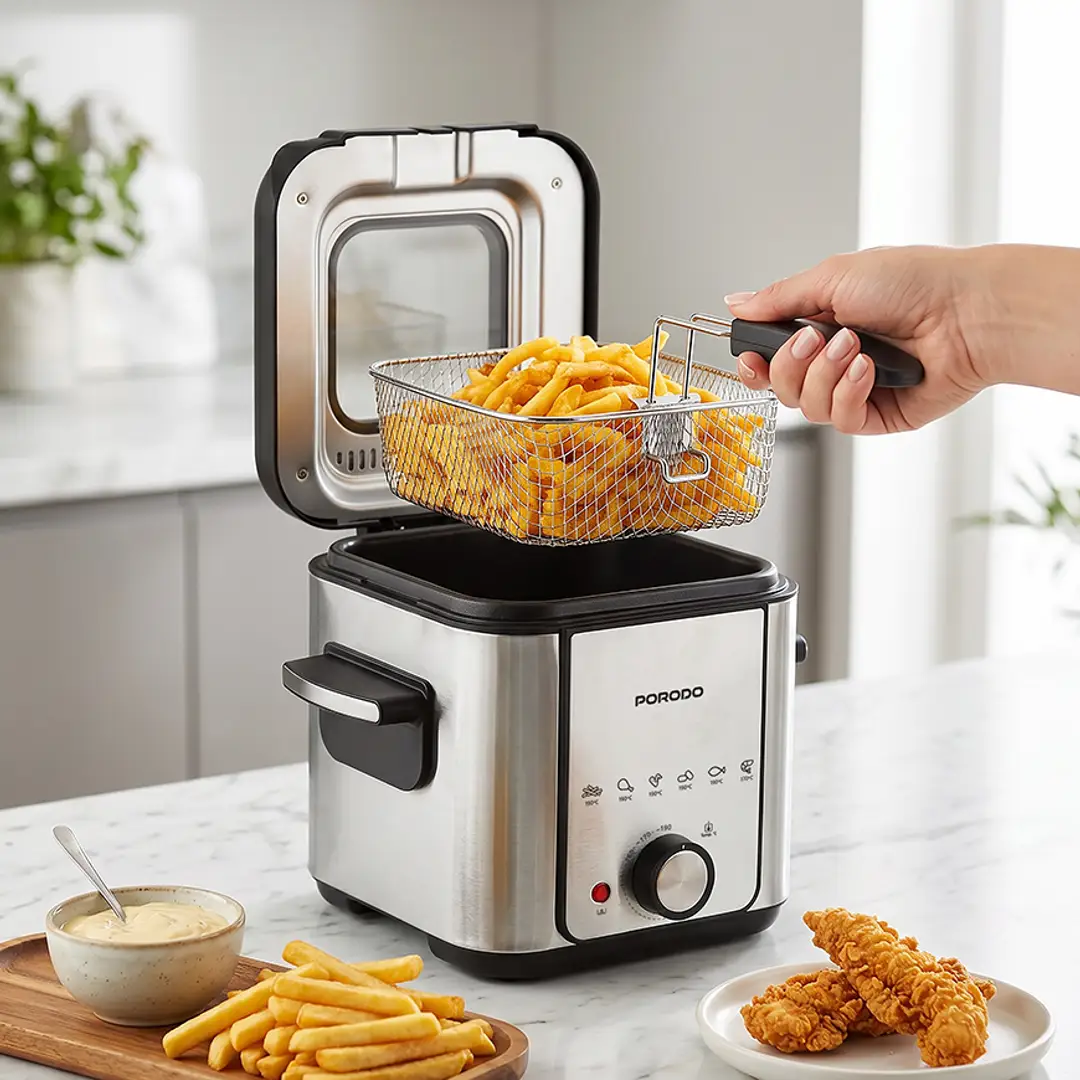 Porodo Lifestyle Electric Single Deep Fryer 1.5L- Black & Silver