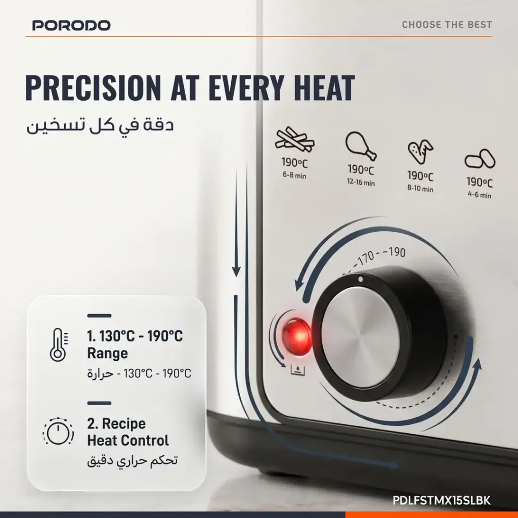 Porodo Lifestyle Electric Single Deep Fryer 1.5L- Black & Silver