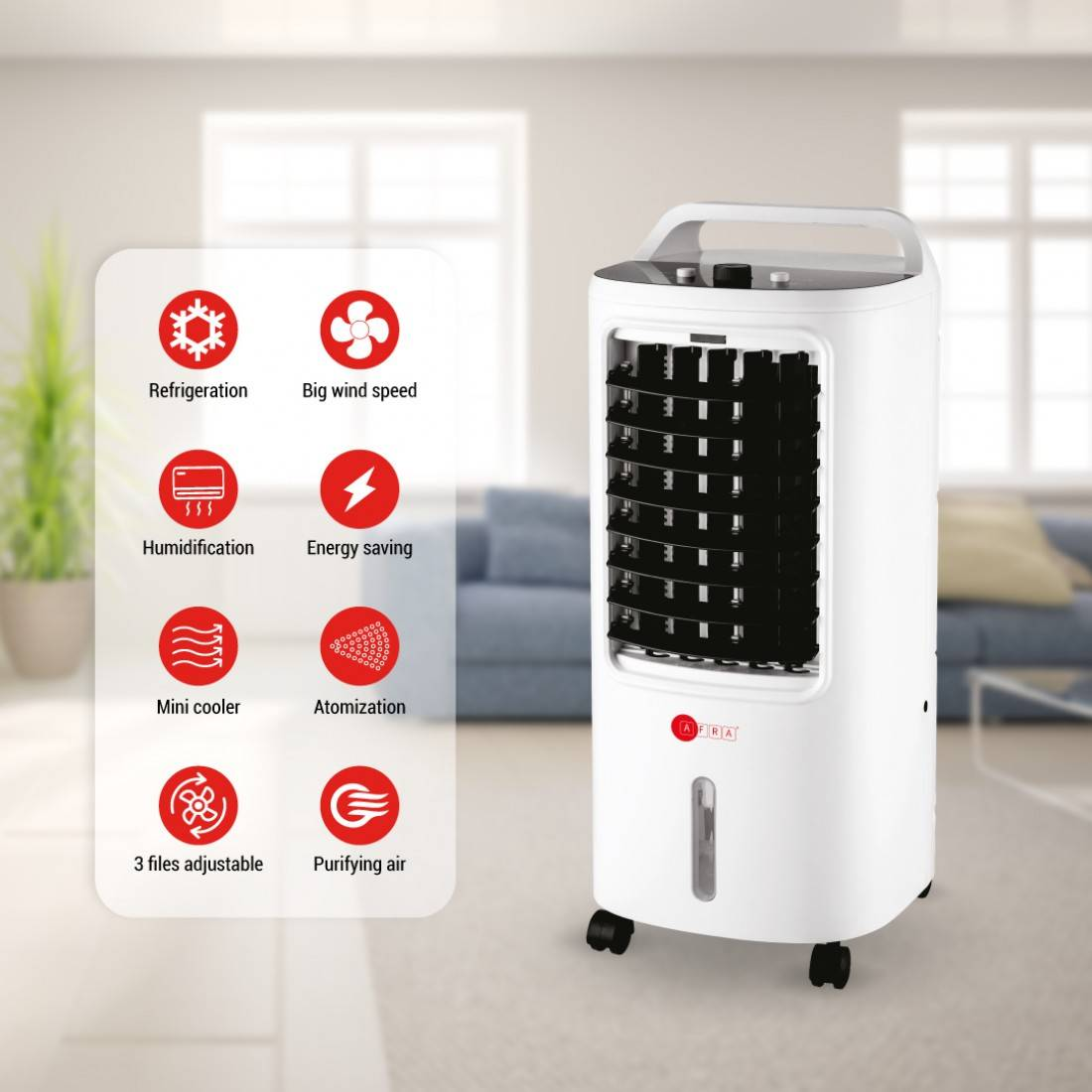 AFRA Japan Air Cooler 80W Wide Area Cooling & Circulation 12L Capacity Swing Setting