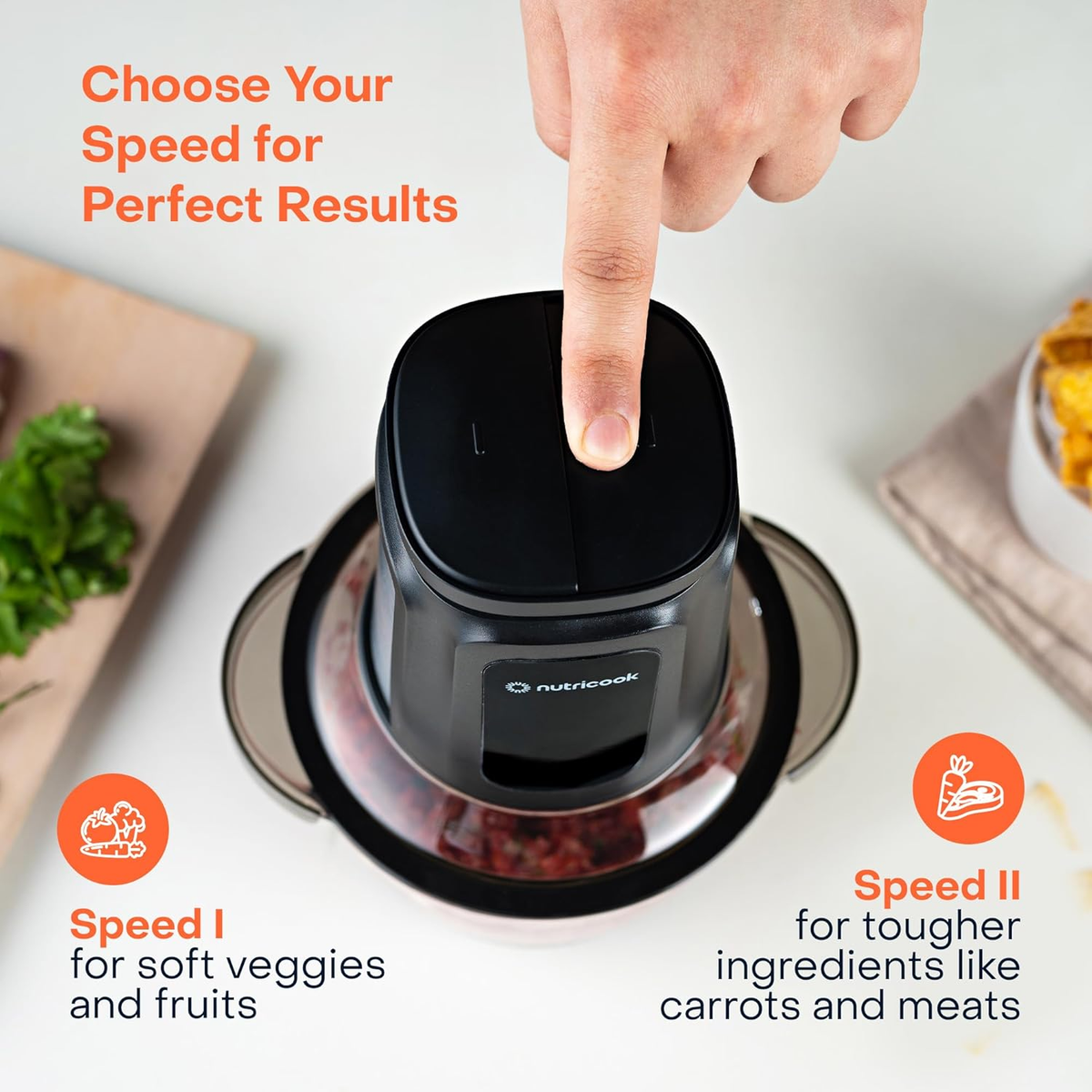 Nutricook 1.2+1.2 L XL Glass & SS Chopper and Mincer 500W NC-CH1200