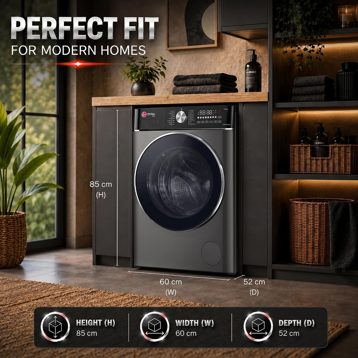 Washer Dryer Hoover 8kg Wash 5kg Dry 1400 Rpm 17 Programs Touch Control Panel Hwd-M8514-G