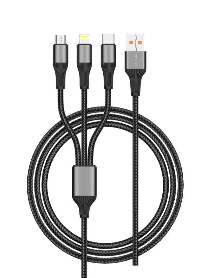 Telux SyncX Trio Cotton Braided 3-in1 Cable 1.2m Black