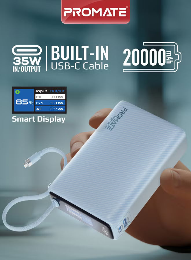 PROMATE Titan-35W باور بانك بسعة 20000mAh مع مخرج إجمالي 35W و 35WPD USB-C
