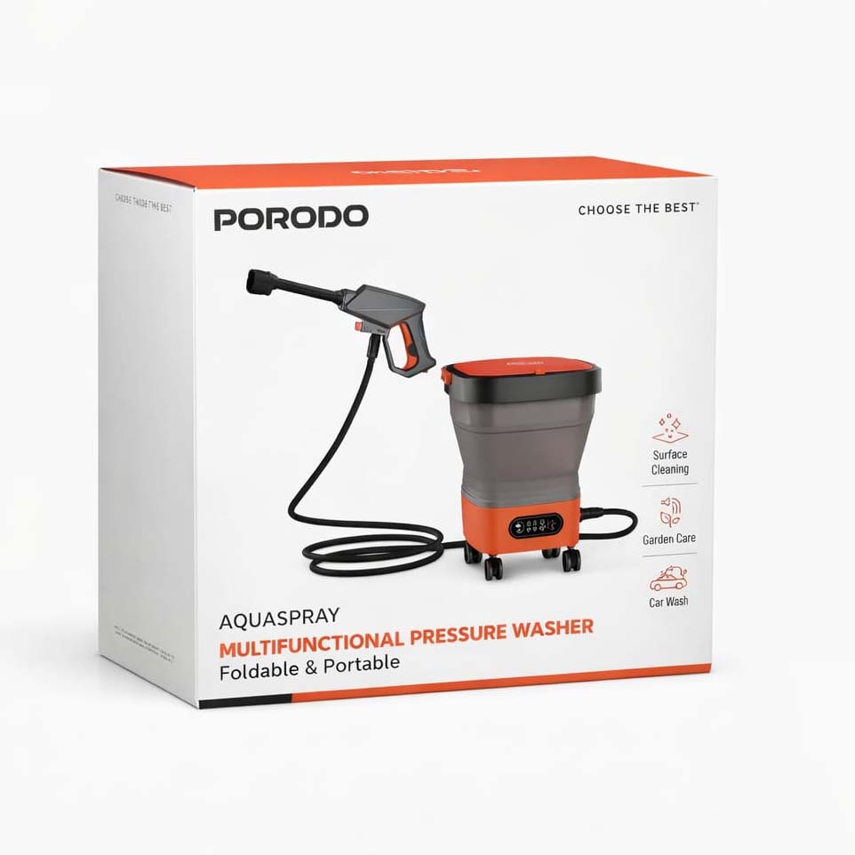 جهاز Porodo AquaSpray لغسيل السيارات والتنظيف بالضغط – متعدد الاستخدامات