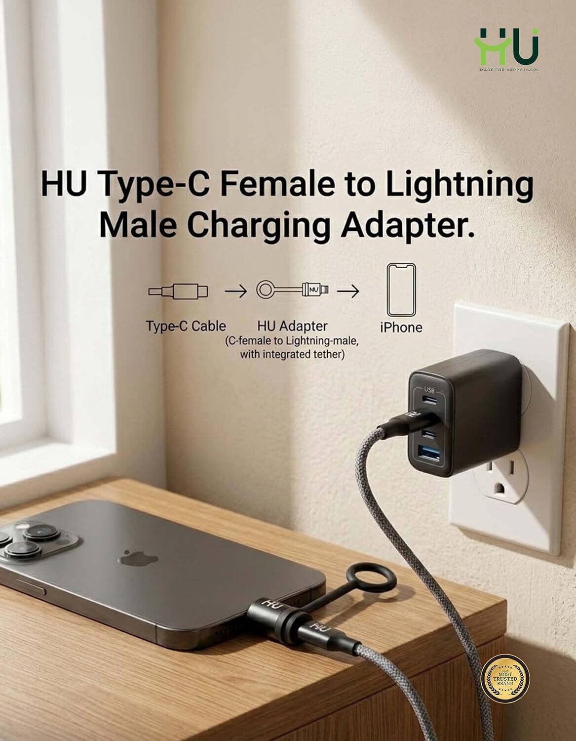 HU USB-C MALE TO LIGHTNING PD FAST CHARGING ADAPTER HAC-1013 (Black)