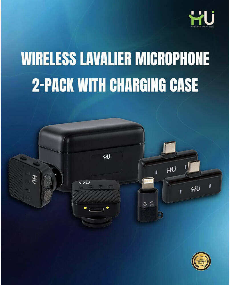 HU Dual Lavalier Microphone, Clip-On Wireless Microphone System, 360° Omnidirectional Sound Pickup, HAC-1025