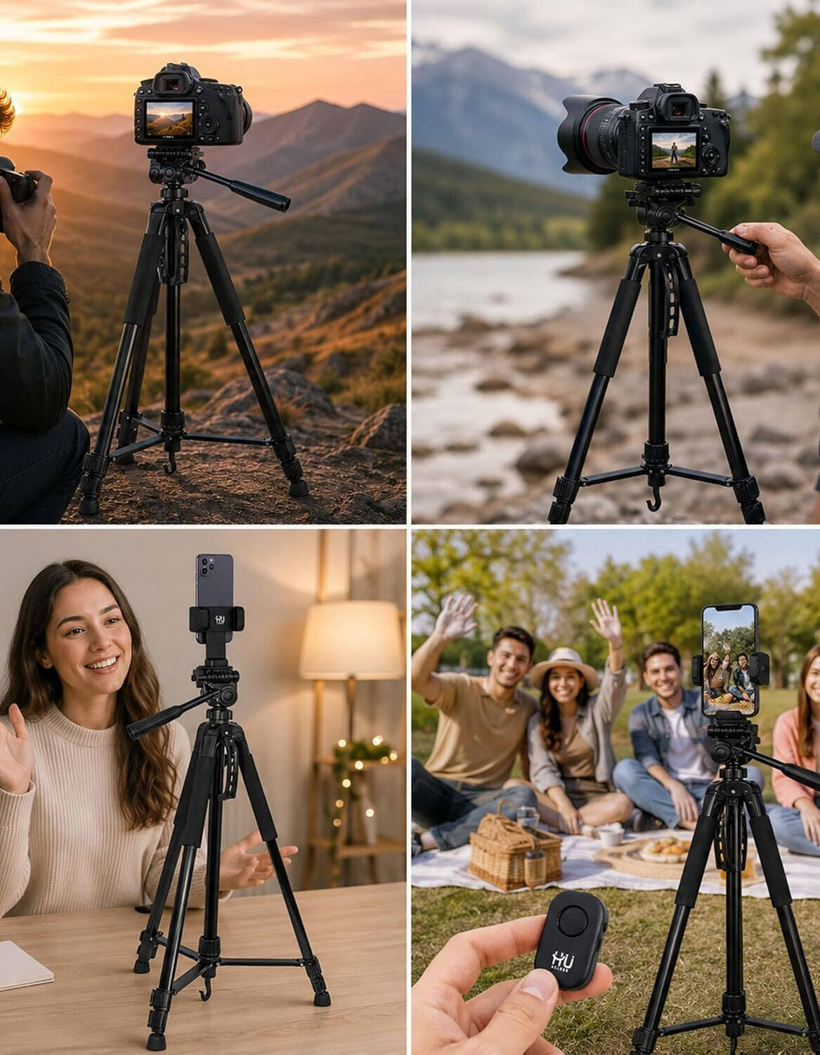 HU Camera & Camcorder Tripod, Adjustable Portable Tripod Stand with ABS & Stainless-Steel Construction for DSLR Cameras, Camcorders, Smartphones & Video Recording, Black HAC-1029