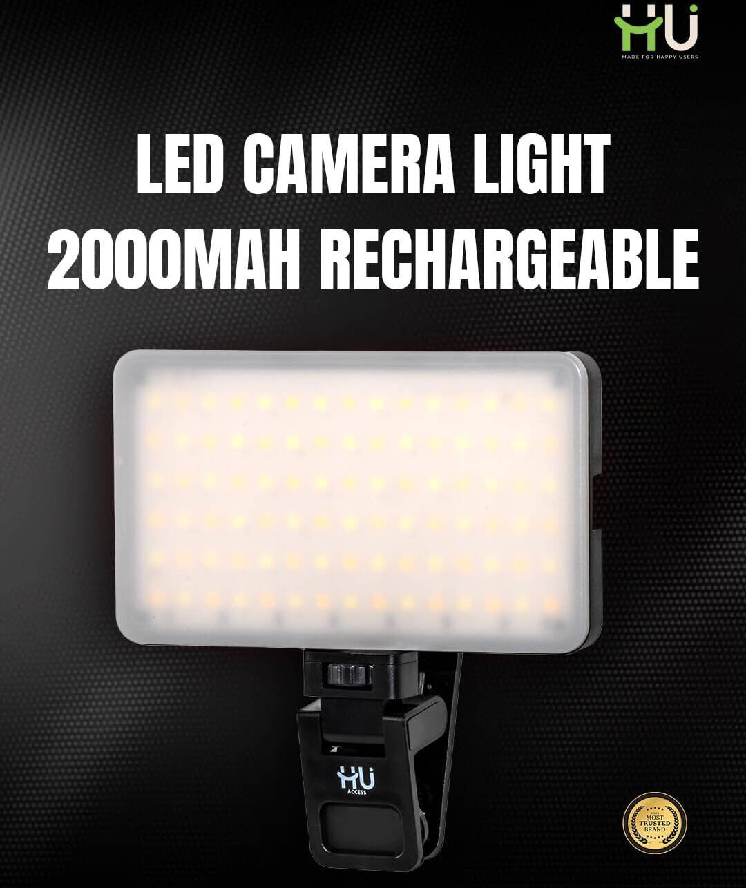 HU LED Camera Light Adjustable Colour Temperature, Portable Streaming & Photography Light for Smartphones Vlogging & Selfies, Black HAC-1030