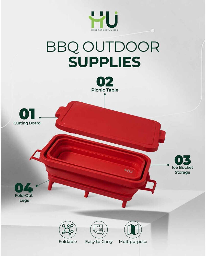 HU HKI-1009 BBQ OUTDOOR SUPPLIES- 4-IN-1 EXPANDABLE PREP&SERV (Red)