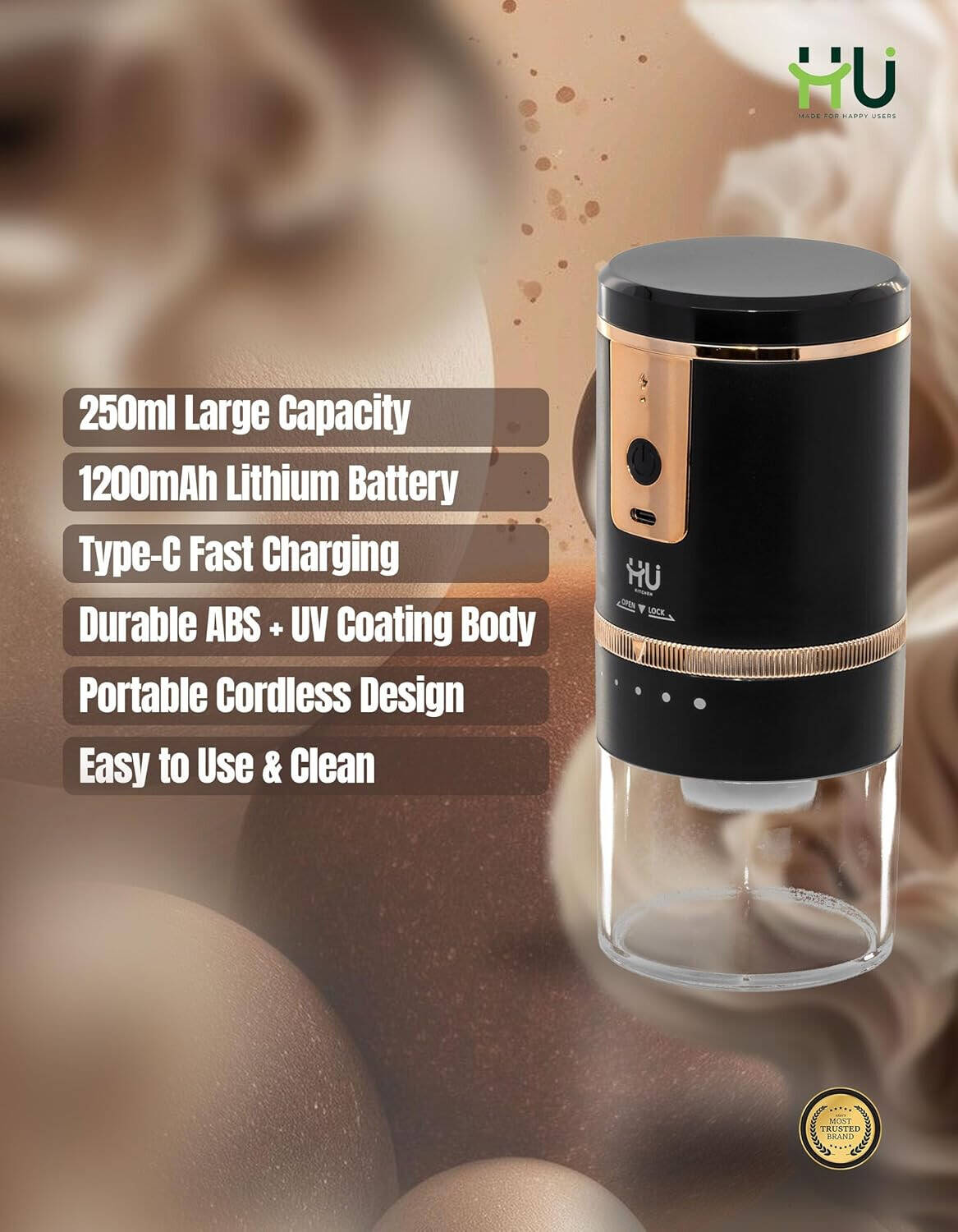 HU COFFEE/SPICE GRINDER 250ML CAPACITY HKI-1004