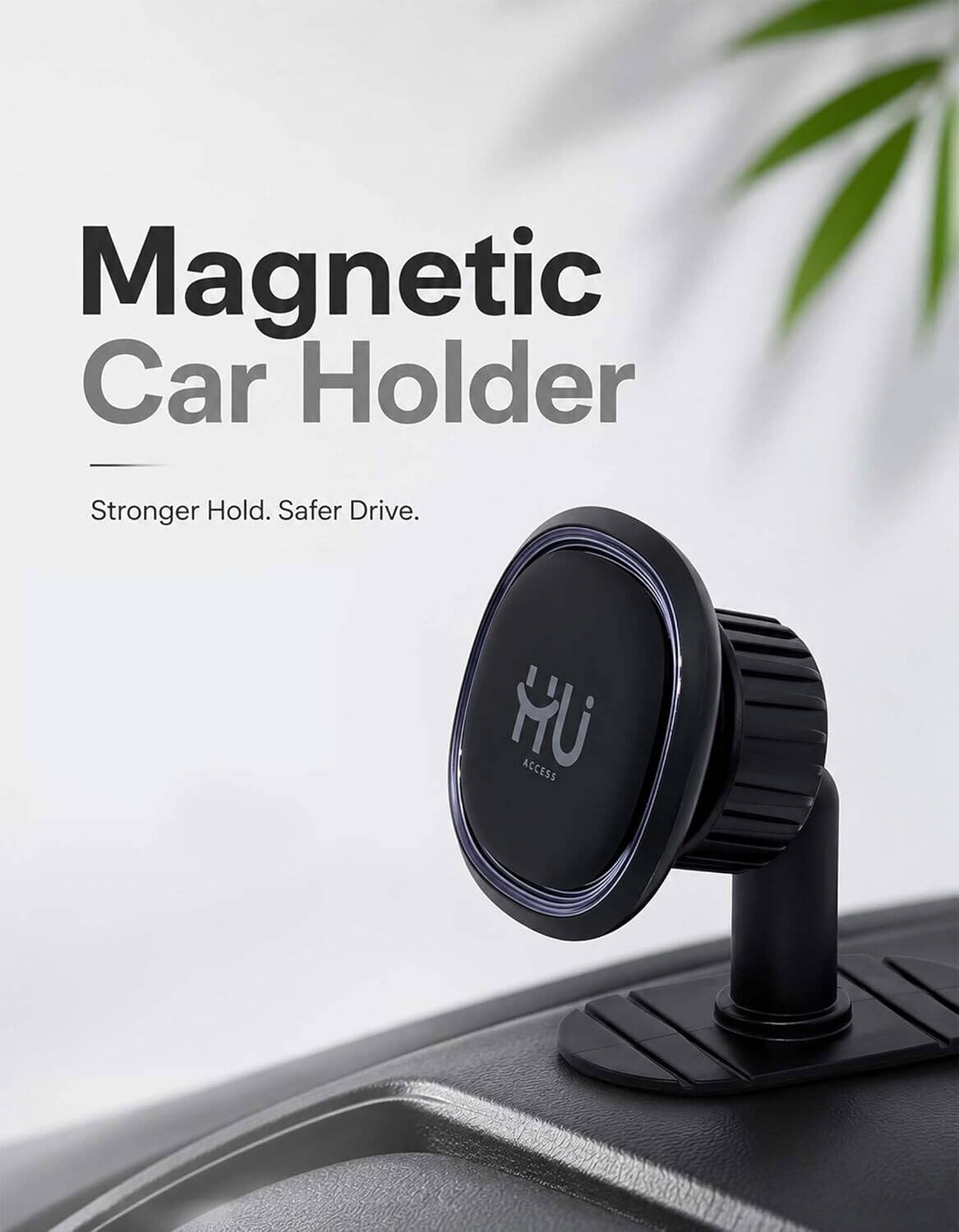 HU Magnetic Car Phone Holder Strong Magnetic Dashboard & Air Vent Mount with One-Hand Operation 360° Rotation BlacK HAC-1039