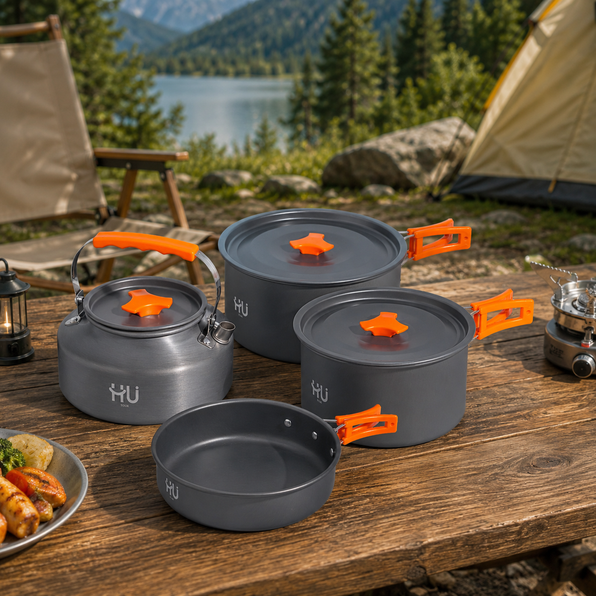 HU ALUMINUM CAMPING COOKWARE SET HTO-1024