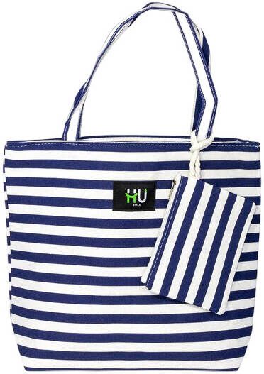 HU BAG ZEBRA L BLUE&WHT HST-1004