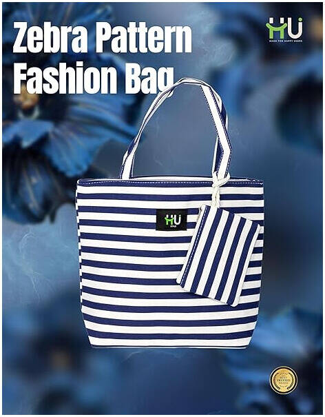 HU BAG ZEBRA L BLUE&WHT HST-1004
