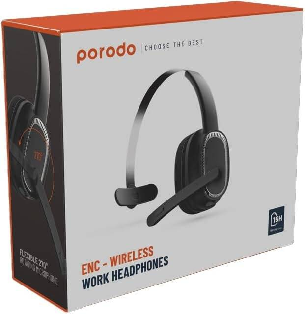 Porodo Mono Headphone with Microphone - Black