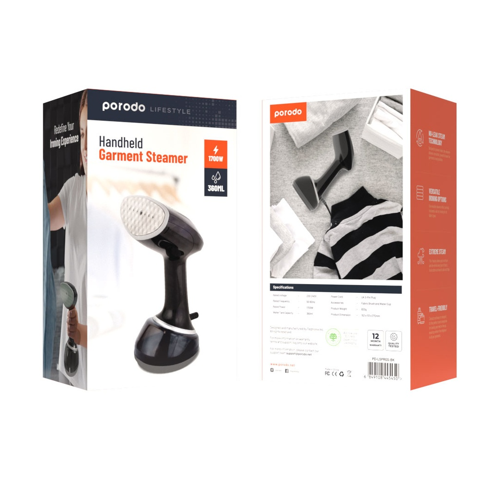 Porodo Lifestyle Portable Garment Steamer 1700W - Black