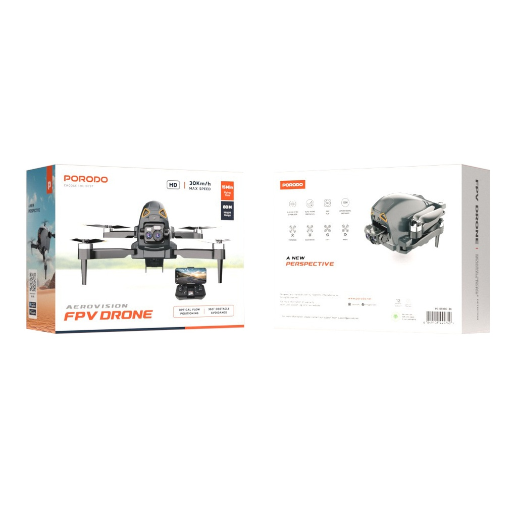 Porodo AeroVision RC Drone with Electric Regulation Dual Camera- Black
