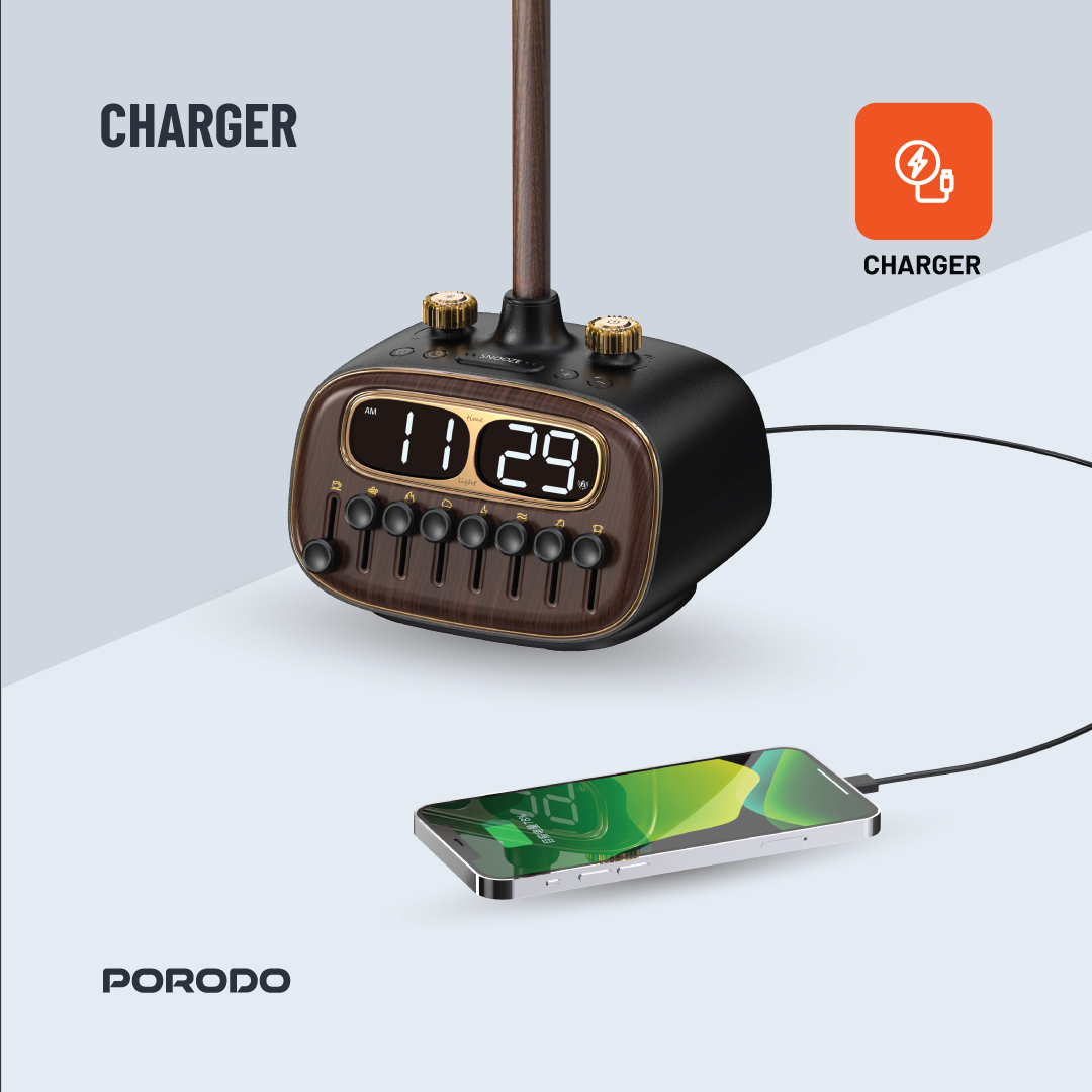 Porodo Retro Desk Lamp with Bluetooth Speaker & USB-A CHarging Port 5V/2.1A