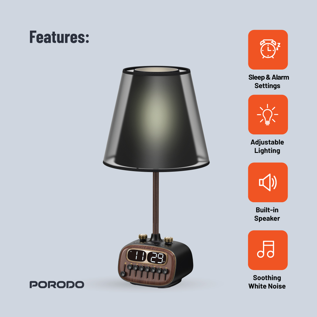 Porodo Retro Desk Lamp with Bluetooth Speaker & USB-A CHarging Port 5V/2.1A