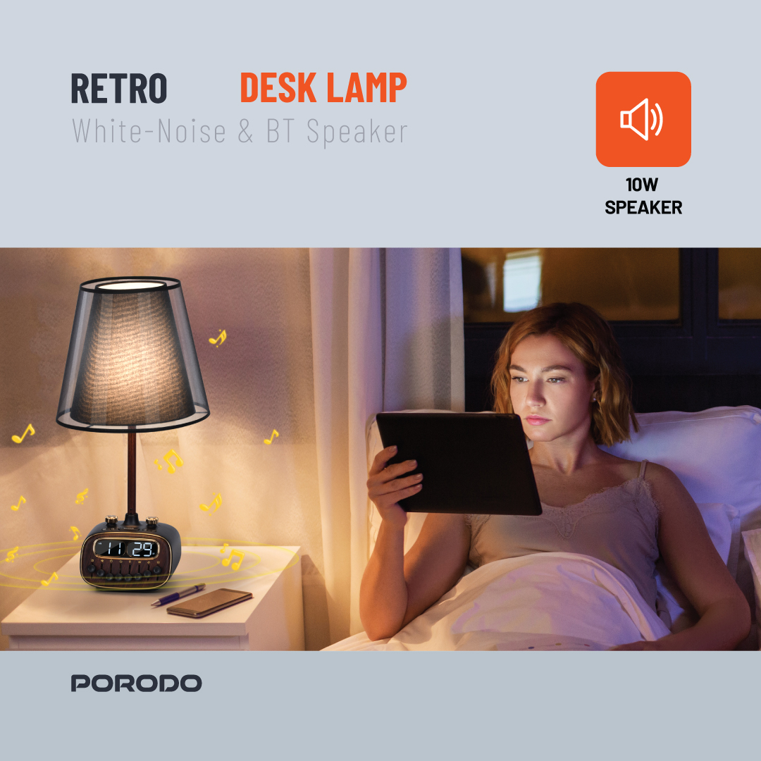 Porodo Retro Desk Lamp with Bluetooth Speaker & USB-A CHarging Port 5V/2.1A