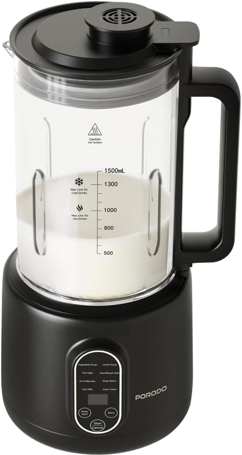 Porodo Lifetsyle Nut 600W Auto Hot and Cold Drink Maker 1500ml with Digital Display - Black