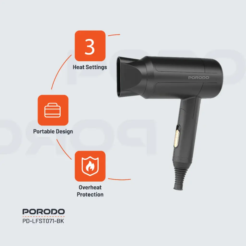 Porodo Lifestyle 1200W Foldable Hair Dryer 1.8M Cable