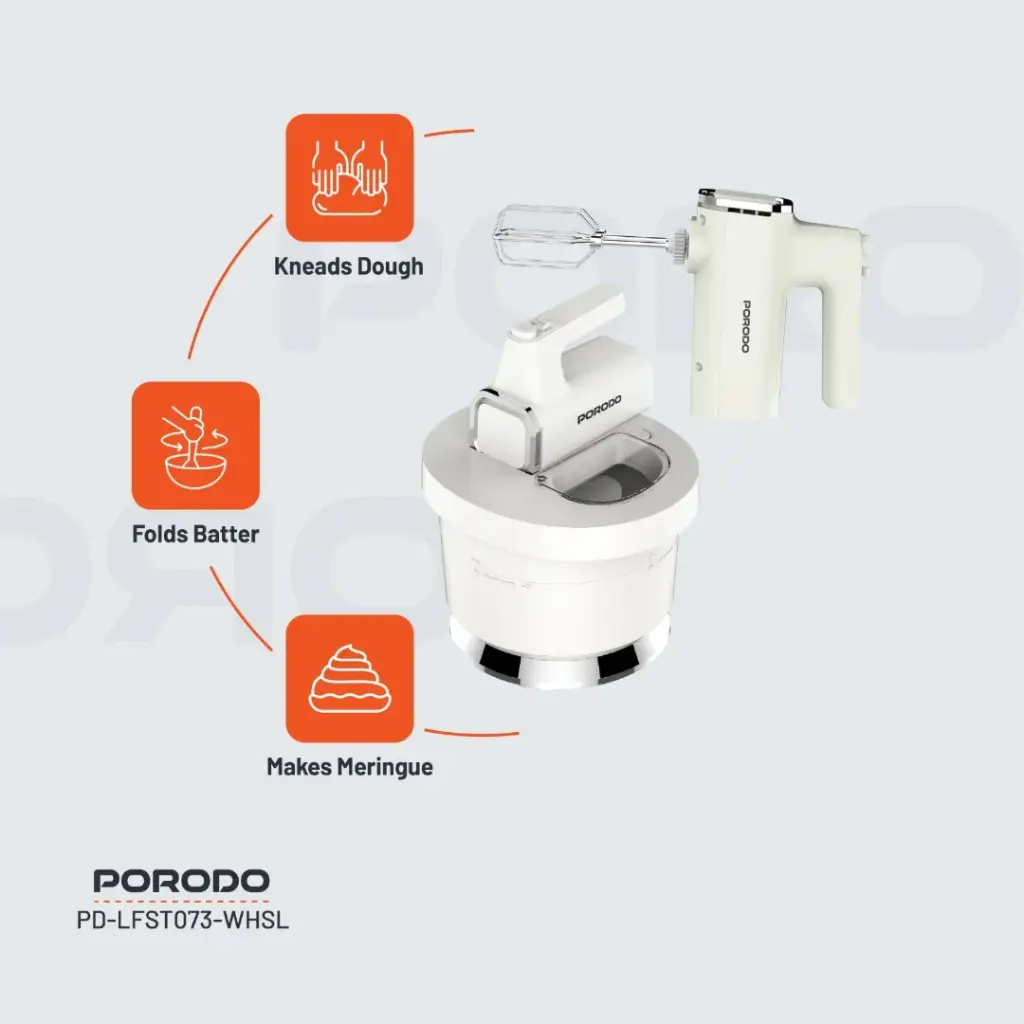 Porodo Lifestyle Spill-Proof Hand Mixer - White/Silver