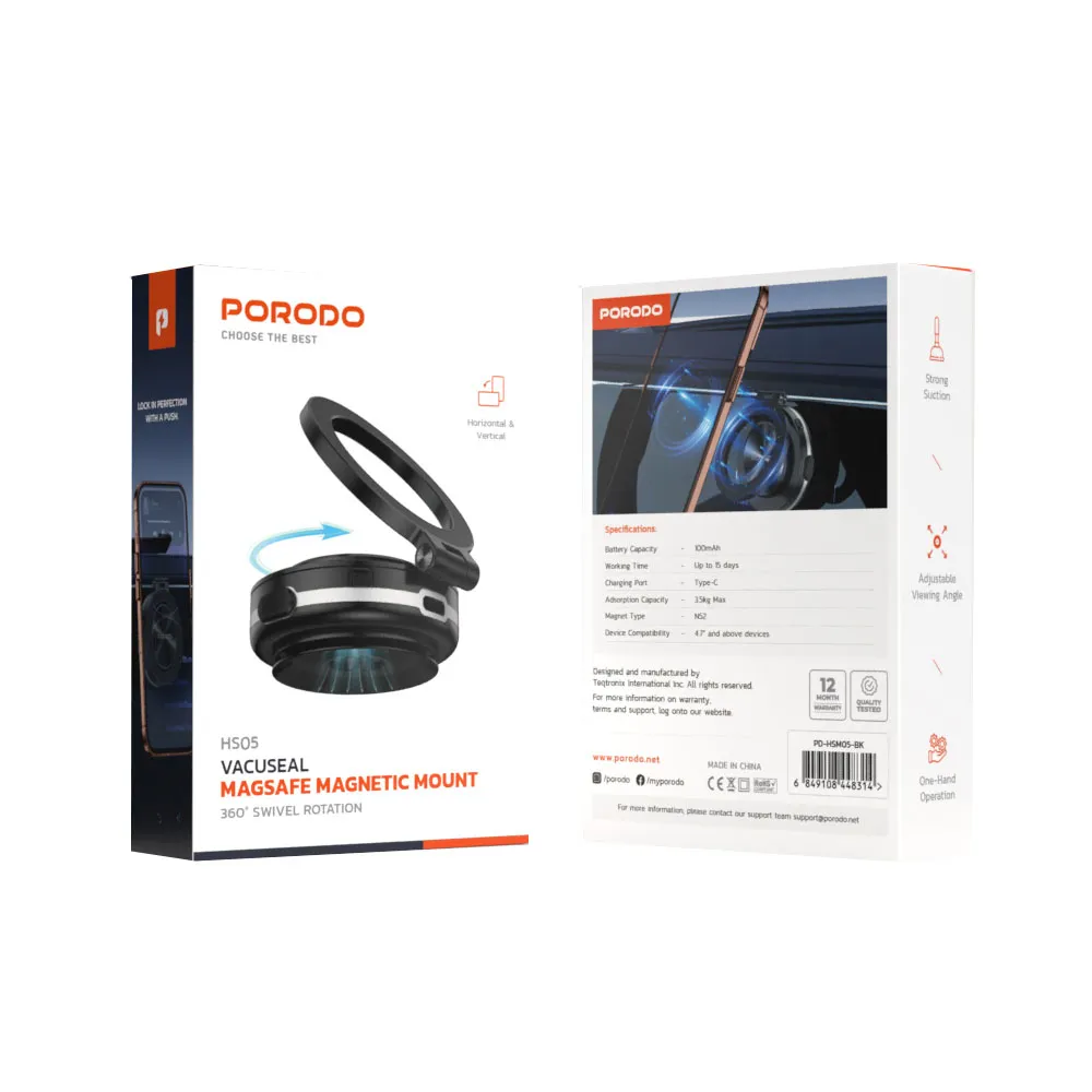 Porodo VacuSeal Portable MagSafe with Foldable & Rotatable Multi-Purpose Electric Vacuum Suctio