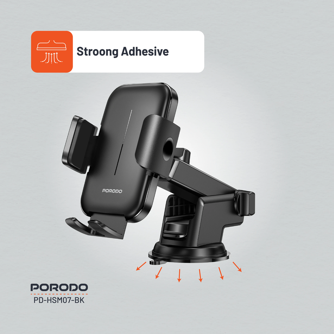 Porodo Universal Phone Stand Adjustable Clamp Car Phone - Black