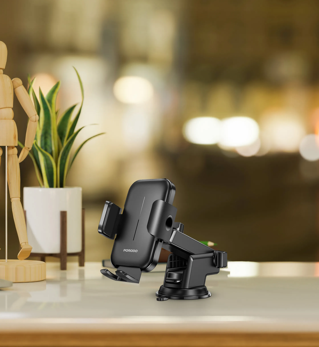 Porodo Universal Phone Stand Adjustable Clamp Car Phone - Black