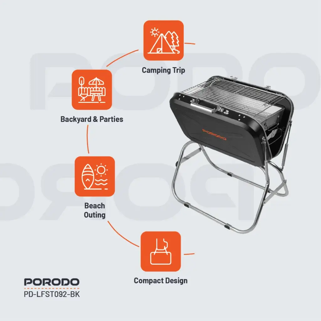 Porodo Lifestyle Foldable BBQ Grill Box with Handle and Tripod