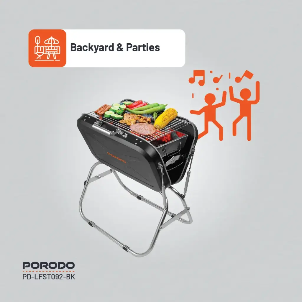 Porodo Lifestyle Foldable BBQ Grill Box with Handle and Tripod
