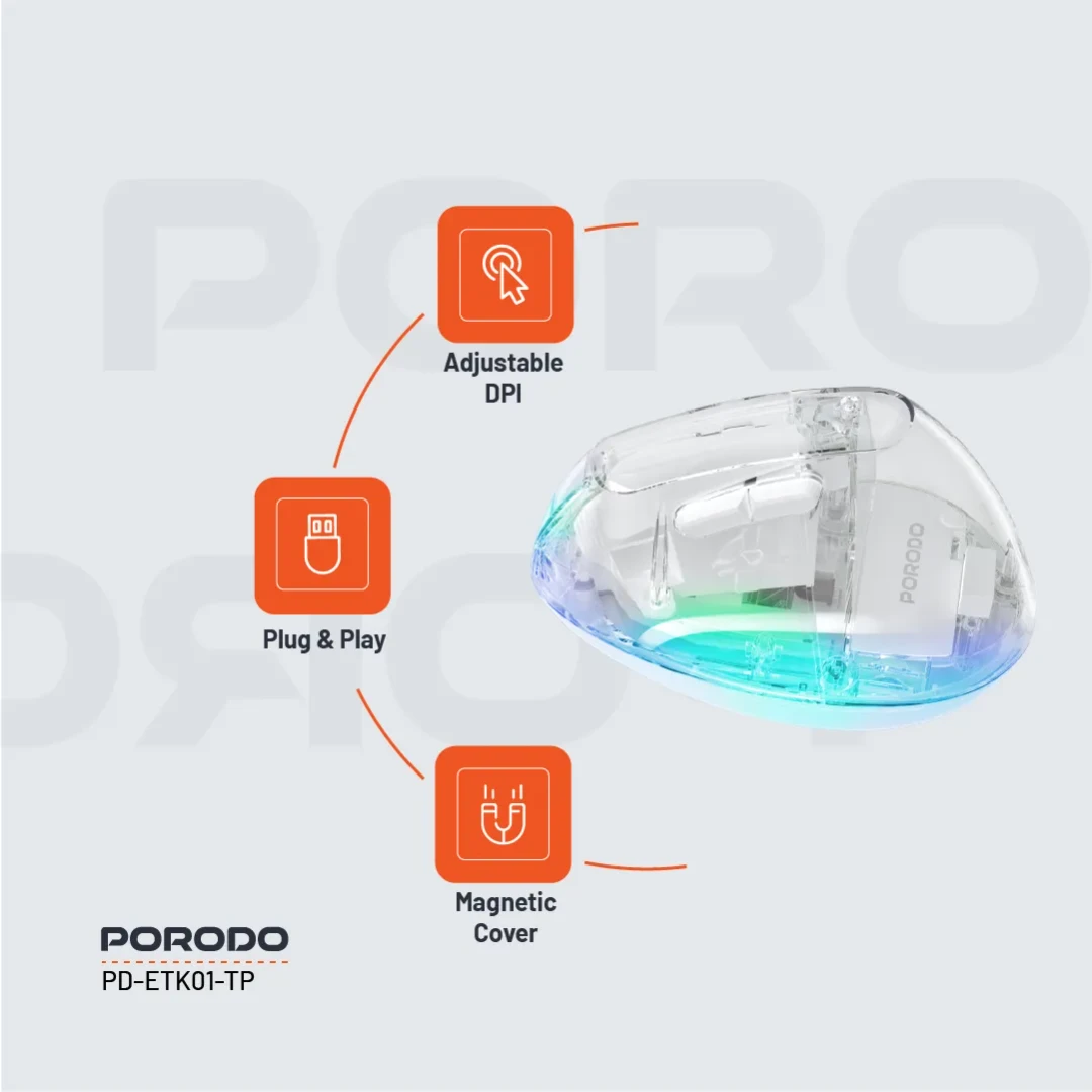 Porodo Rechargable Wireless 6D Ergonomic Vertical Mouse - TP